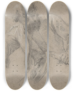 Triptych art skateboard deck of Simon Vouet A Bearded Man With A Staff by Simon Vouet (1590-1649)
