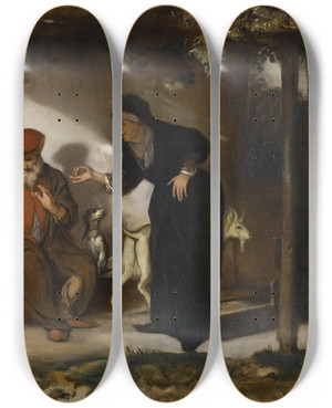 Triptych art skateboard deck of Barent Fabritius Tobit And His Wife Anna With A Goat by Barent Fabritius (1624-1673)