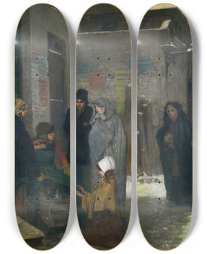 Triptych art skateboard deck of Charles De Groux The Coffee Roaster by Charles de Groux (1825-1870)