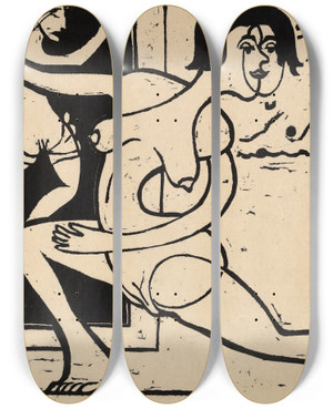 Triptych art skateboard deck of Ernst Ludwig Kirchner Dancer Practicing by Ernst Ludwig Kirchner (1880-1938)