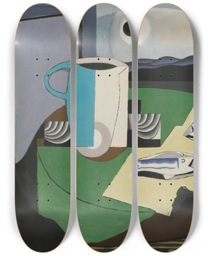 Triptych art skateboard deck of Louis Marcoussis Nature Morte Aux Poissons Or Hyres Ii by Louis Marcoussis (1883-1941)