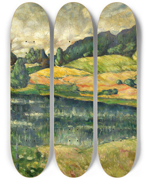Triptych art skateboard deck of Konrad Mgi Landscape From Estonia by Konrad Magi (1878-1925)