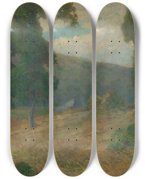 Triptych art skateboard deck of Udovt Ordk Autumn In The Slanca Valley by udovt ordk (1865-1937)
