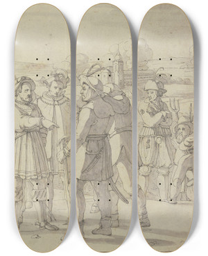 Triptych art skateboard deck of Franz Pforr Gtz Von Berlichingen Trifft Die Bauernfhrer by Franz Pforr (1788-1812)