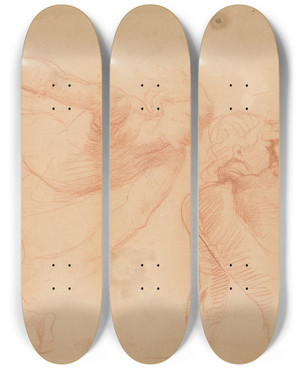 Triptych art skateboard deck of Alfred George Stevens Study Of Three Figures In Movement by Alfred George Stevens (1817-1875)