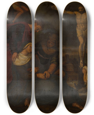 Triptych art skateboard deck of Lambert Van Noort Calvary by Lambert Van Noort (1520-1570)