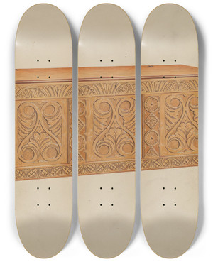 Triptych art skateboard deck of Lawrence Flynn Blanket Chest by Lawrence Flynn (1900-1973)