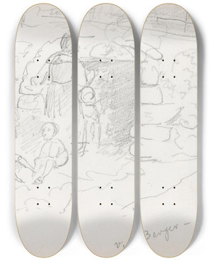 Triptych art skateboard deck of Adolph Tidemand Kvinne Og Barn Utenfor Tunnel Ved Berger by Adolph Tidemand (1814-1876)