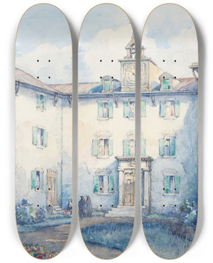 Triptych art skateboard deck of Paul Archibald Octave Caron Seminaire Des Sulpiciens by Paul Archibald Octave Caron (1874-1941)