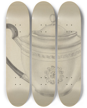 Triptych art skateboard deck of Hester Duany Silver Teapot_4 by Hester Duany (1891-1964)
