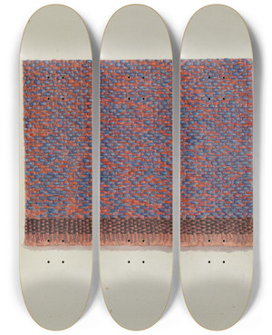Triptych art skateboard deck of Alice Stearns Shaker Chair Seat Covering by Alice Stearns