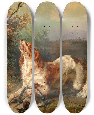 Triptych art skateboard deck of Johann Matthias Ranftl Die Falle by Johann Matthias Ranftl (1804-1854)