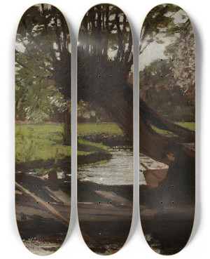 Triptych art skateboard deck of Matthijs Maris Boat With A Pollard Willow by Matthijs Maris (1839-1917)