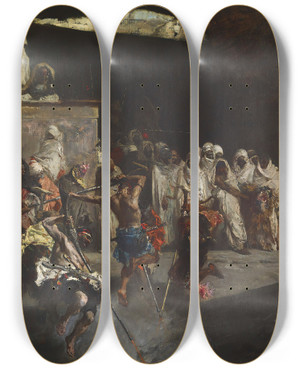Triptych art skateboard deck of Mariano Fortuny Marsal Arab Fantasia by Mariano Fortuny Marsal (1838-1874)