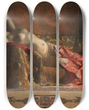 Triptych art skateboard deck of Jeanjosephbenjamin Constant Reclining Odalisque by Jean-Joseph-Benjamin Constant (1845-1902)