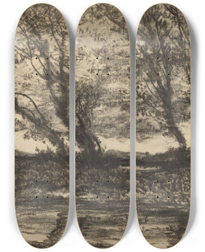 Triptych art skateboard deck of Henrijoseph Harpignies Landscape_3 by Henri Joseph Harpignies (1819-1916)