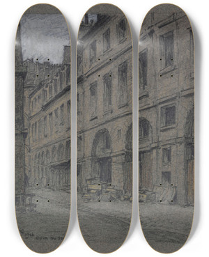 Triptych art skateboard deck of Ferdinand Boberg La Cour Du Dragon_2 by Ferdinand Boberg (1860-1946)