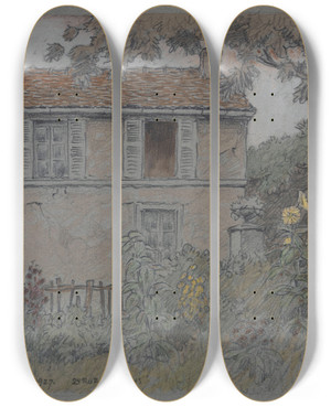 Triptych art skateboard deck of Ferdinand Boberg Une Maison 24 Rue Norvins by Ferdinand Boberg (1860-1946)