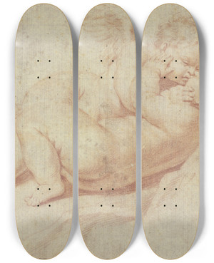 Triptych art skateboard deck of Domenichino Zwei Einander Umarmende Amoretten by Domenichino (1581-1641)