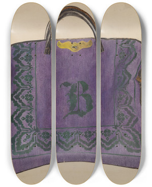 Triptych art skateboard deck of Jj Oneill Carpet Bag by J.J. O'Neill