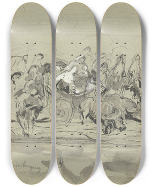 Triptych art skateboard deck of Dora Hitz Rumnischer Flubergang by Dora Hitz (1856-1924)