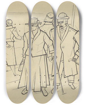 Triptych art skateboard deck of Karl Wiener Passanten by Karl Wiener (1901-1949)