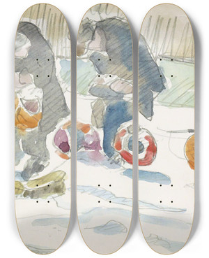 Triptych art skateboard deck of Reijer Stolk Twee Mannen Op Een Straat by Reijer Stolk (1896-1945)