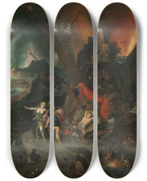 Triptych art skateboard deck of Jan Brueghel The Younger Aeneas And The Sibyl In The Underworld by Jan Brueghel the Younger (1601-1678)
