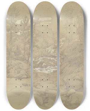 Triptych art skateboard deck of Eduard Wilhelm Pose Felsental Bei Gragnano Unweit Von Castel A Mare by Eduard Wilhelm Pose (1812-1878)