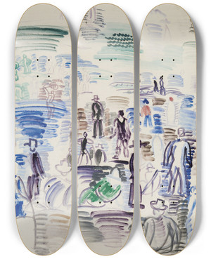Triptych art skateboard deck of Raoul Dufy Personnages Sur La Plage by Raoul Dufy (1877-1953)