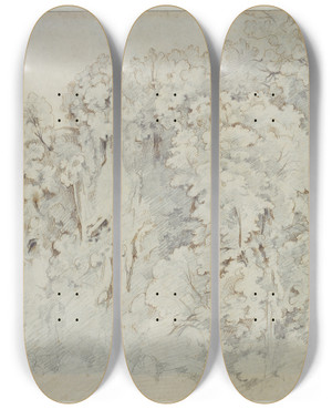 Triptych art skateboard deck of Jeanbaptistecamille Corot Study Of A Landscape Near Civit Castellana by Jean-Baptiste-Camille Corot (1796-1875)