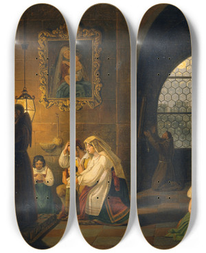 Triptych art skateboard deck of Johann Nepomuk Schdlberger Das Innere Einer Italienischen Kirche by Johann Nepomuk Schodlberger (1779-1853)