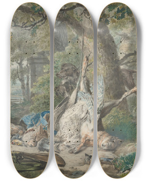 Triptych art skateboard deck of Wybrand Hendriks Hunting Still Life In A Forest by Wybrand Hendriks (1744-1831)