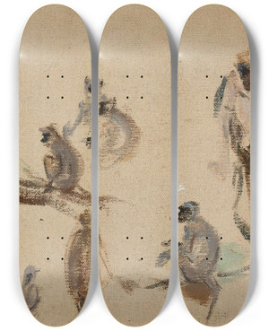 Triptych art skateboard deck of Jan Cigliski Monkeys From The Journey To India by Jan Ciaglinski (1858-1913) Triptych art skateboard deck of Jan Cigliski Monkeys From The Journey To India by Jan Ciaglinski (1858-1913)