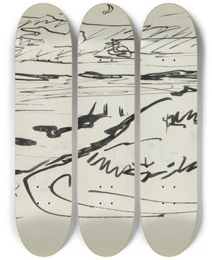 Triptych art skateboard deck of Ernst Ludwig Kirchner Fehmarnkste_2 by Ernst Ludwig Kirchner (1880-1938)