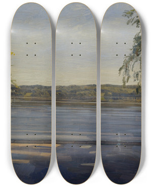 Triptych art skateboard deck of Wilhelm Trbner Starnberger See by Wilhelm Trubner (1851-1917)