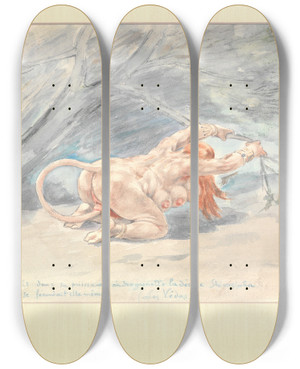 Triptych art skateboard deck of Flicien Rops Untitled by Felicien Rops (1833-1898)