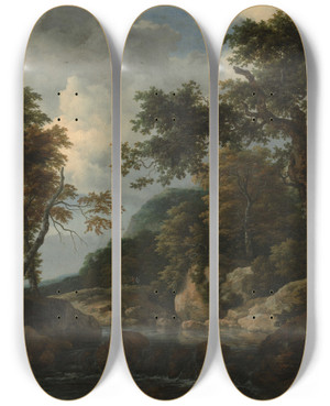 Triptych art skateboard deck of Jacob Van Ruisdael The Forest Stream by Jacob Van Ruisdael (1628-1682)