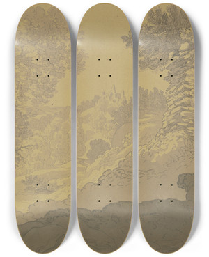 Triptych art skateboard deck of Ferdinand Fellner Romantische Landschaft Mit Hund by Ferdinand Fellner (1799-1859)