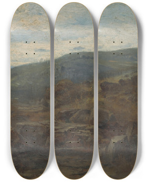 Triptych art skateboard deck of Vojtech Angyal Landscape Around Kremnica by Vojtech Angyal (1847-1928)