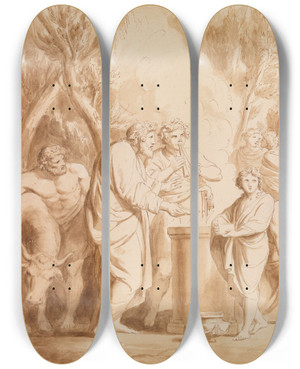 Triptych art skateboard deck of Andries Cornelis Lens Classical Scene by Andries Cornelis Lens (1739-1822)