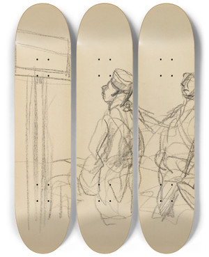 Triptych art skateboard deck of Jeanlouis Forain Two Soldiers Looking At A Placard by Jean Louis Forain (1852-1931)