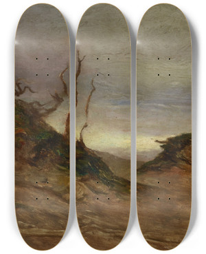 Triptych art skateboard deck of Petrus Van Der Velden Landscape With Bare Trees by Petrus van der Velden (1837-1915)