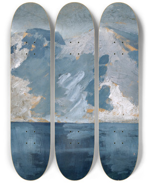 Triptych art skateboard deck of Ernst Schiess Mountainous Coast by Ernst Schiess (1872-1919)
