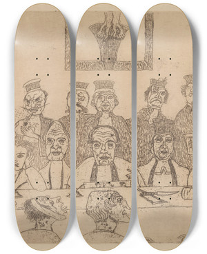 Triptych art skateboard deck of James Ensor The Good Judges by James Ensor (1860-1949)