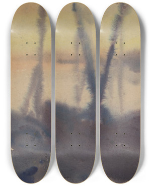 Triptych art skateboard deck of Zolo Palugyay Boats by Zolo Palugyay (1898-1935)