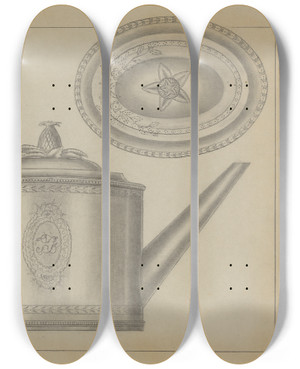 Triptych art skateboard deck of Gordon Sanborn Silver Teapot_1 by Gordon Sanborn