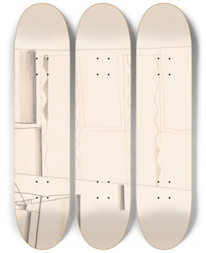 Triptych art skateboard deck of Winold Reiss Interior Design Drawings For Unidentified Rooms Sketch For Unidentified Interior by Winold Reiss (1886-1953)