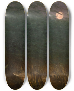 Triptych art skateboard deck of Bruno Liljefors Nocturnal Mood With Wild Ducks by Bruno Liljefors (1860-1939)