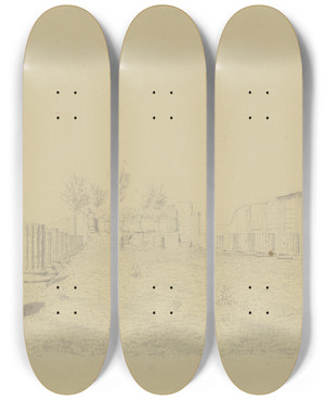 Triptych art skateboard deck of Friedrich Wilhelm Ludwig Die Sogenannte Basilika In Pompeji by Friedrich Wilhelm Ludwig (1828)